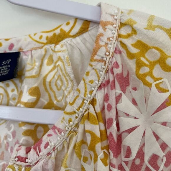 Robert Graham Embroidered Tunic Textured Floral Pink Yellow Ombre Top Size Small - Picture 4 of 11